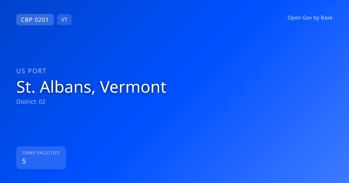 CBP Port 0201: St. Albans, Vermont — Port Intelligence | Open Gov by Base